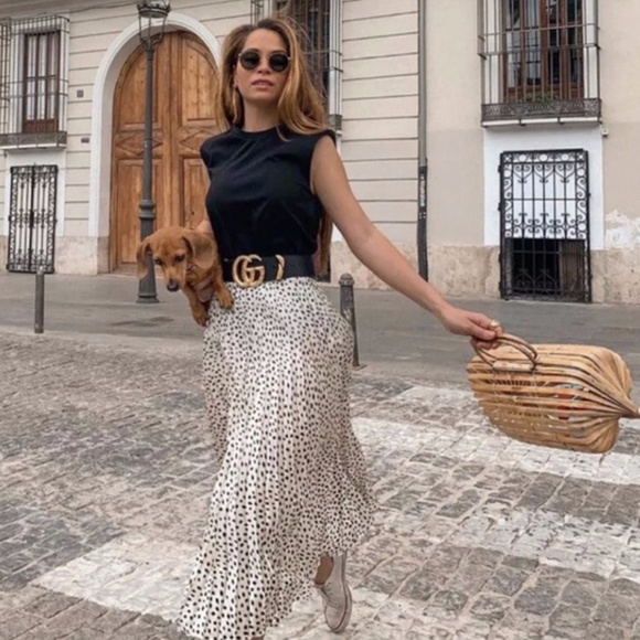 Zara Dresses & Skirts - ZARA Blogger Favorite Polka Dot Pleated Skirt L